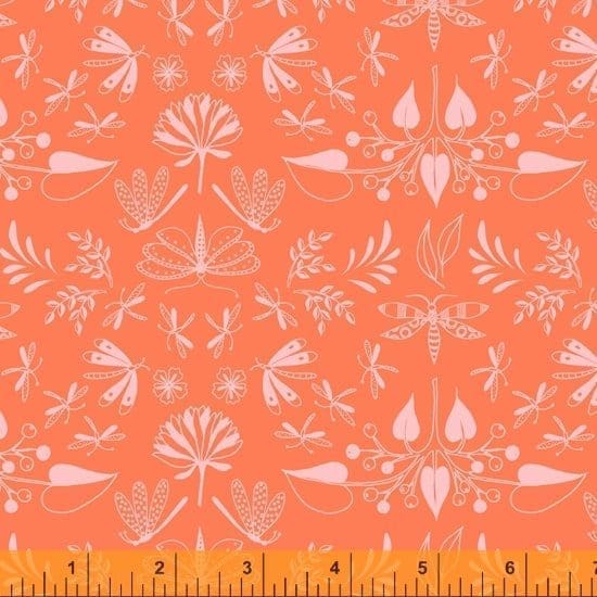hand drawn moths, leaves and flowers on an orange background