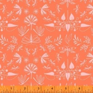 hand drawn moths, leaves and flowers on an orange background