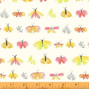 colourful hand drawn moths, leaves and butterflies on an ivory background